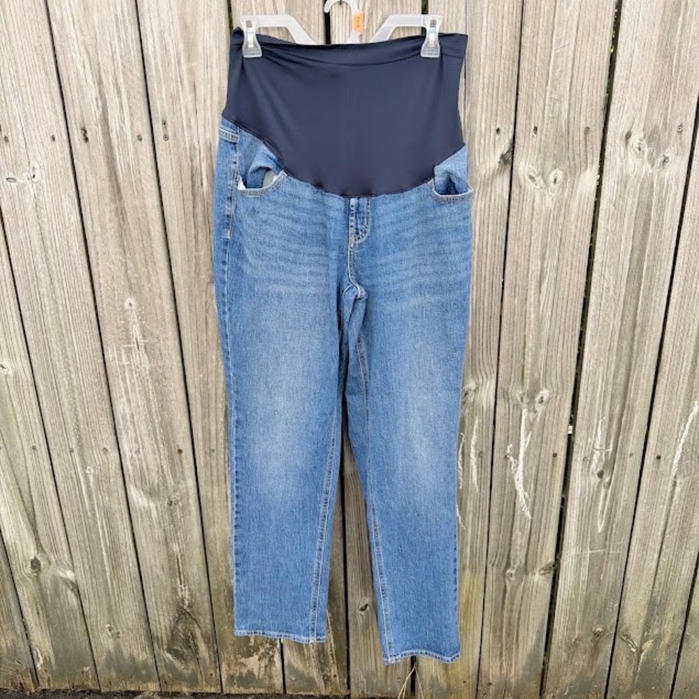 Maternity Boyfriend Old Navy Jeans 14 Blue Full Panel Relaxed Fit Denim